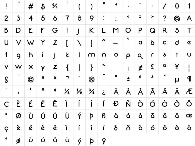 Neon 80s Regular  glyph index