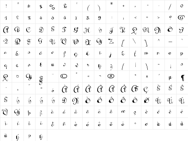 Raydiant Medium  glyph index