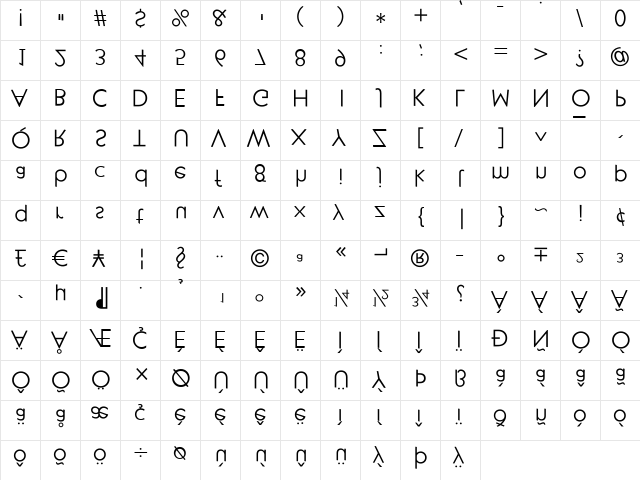 KlillForTypesetters Regular  glyph index