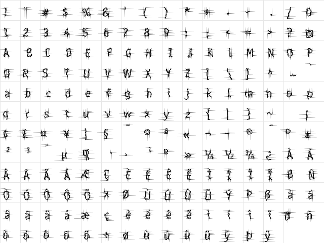 Shatterday ICG Shred Regular  glyph index