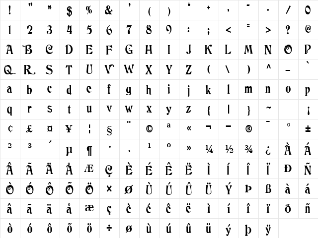 DancingComfort39 Regular  glyph index