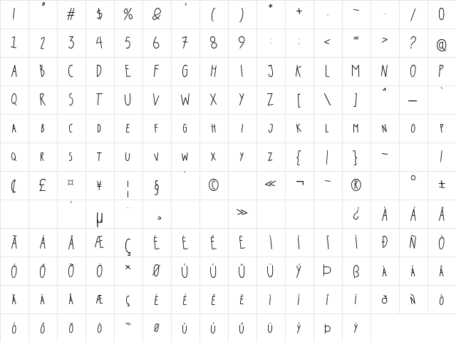 today's special Regular  glyph index