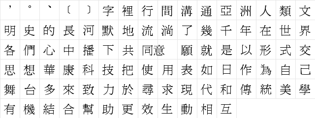 DFMingMedium1B Regular  glyph index