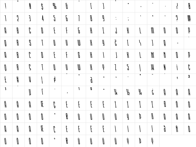 Blue Cobra Semi-Leftalic Regular  glyph index