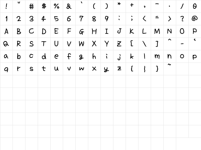 Childish Alpha Regular  glyph index
