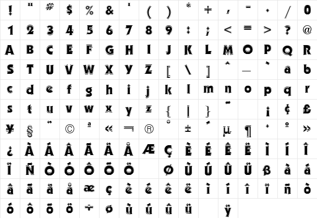 Kabel Contour Regular  glyph index