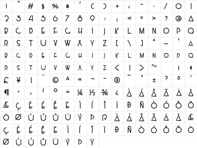 KendraSCapsSSi Bold  glyph index