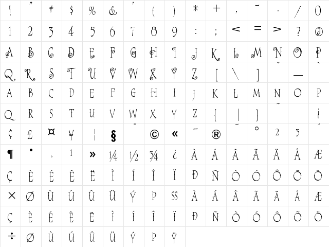 A&S Sarsaparilla Ornamental Regular  glyph index