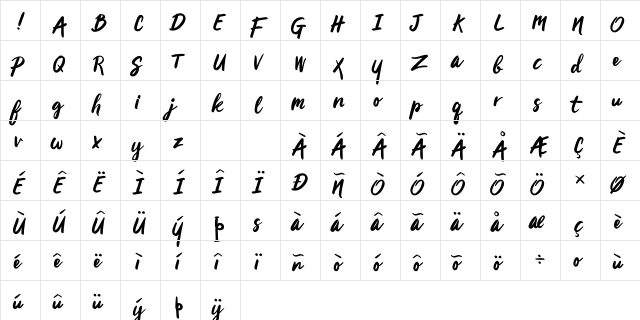 Artelis Free Regular  glyph index