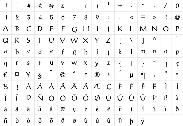 Alex-Antiqua-Book Regular  glyph index