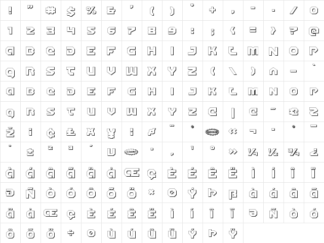 Gunner Storm 3D Regular  glyph index