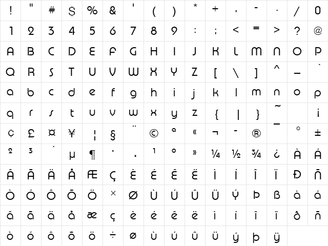 URWPuiseuxDLig Regular  glyph index