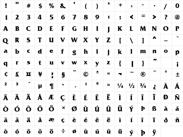 QuadratTwo Bold  glyph index