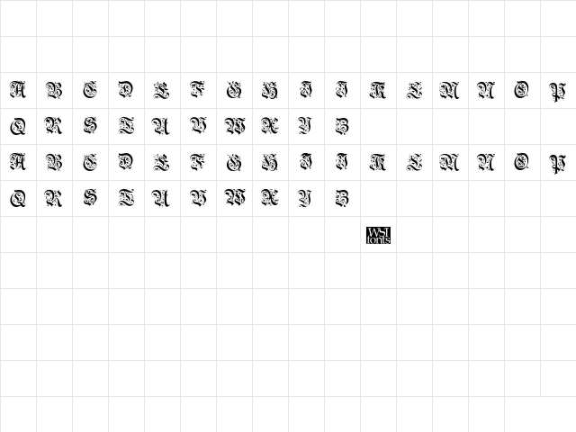BrusselsTitlingCaps Regular  glyph index