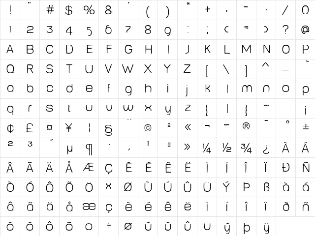 BabyMine Thin  glyph index