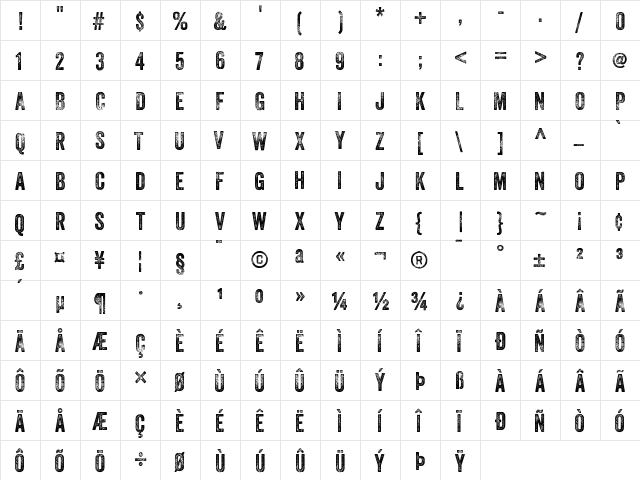 Veneer Three Regular  glyph index