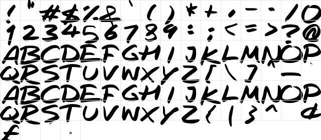 Rapid Inks Regular  glyph index