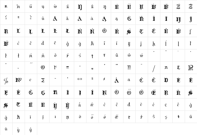 Hilda Sonnenschein Extra Extra Characters  glyph index