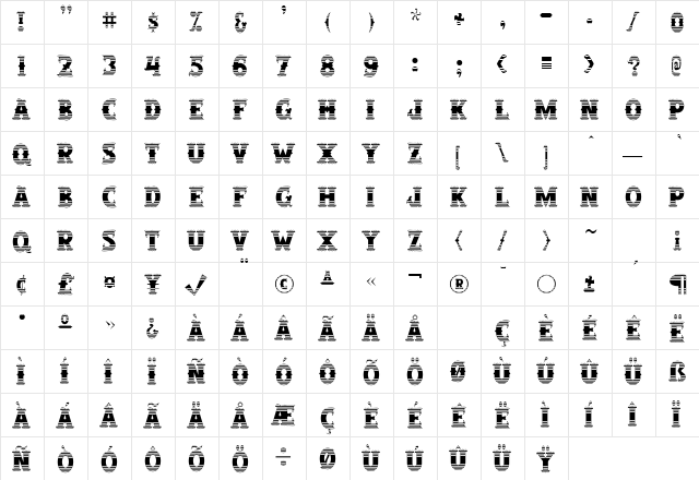 SalloonStripeEnds Regular  glyph index