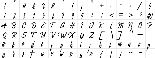 Dakata Regular  glyph index