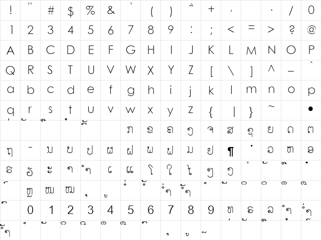Alice0 Lao Regular  glyph index