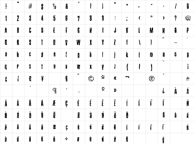 FrankBeckerRandom Regular  glyph index