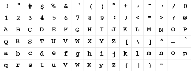 Courier-Bold-a Regular  glyph index
