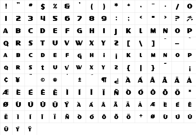 SF Intellivised Bold  glyph index