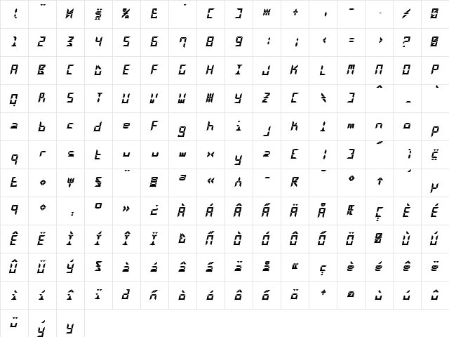 Calculus Italic  glyph index