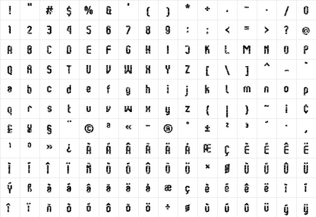 Kumba Scrawl Bold  glyph index