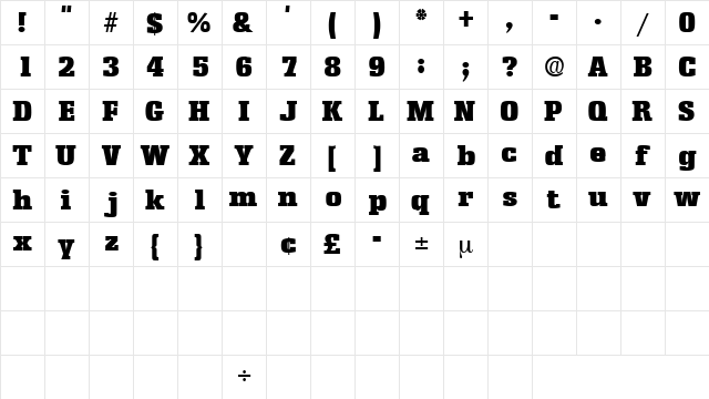 KamanDisplaySSK Regular  glyph index
