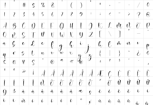 Juliette Michel Regular  glyph index