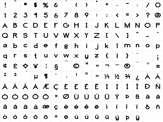 Highball-Extended Bold  glyph index