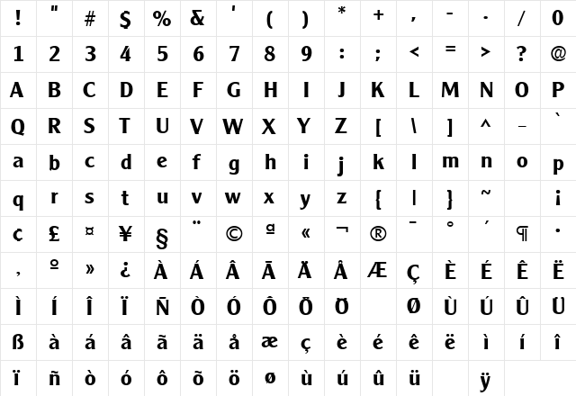 Cleargothic Bold  glyph index