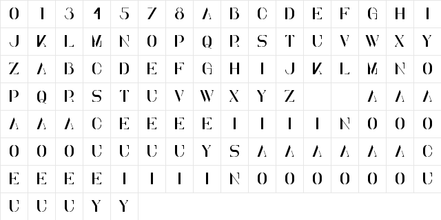 Elena Regular  glyph index
