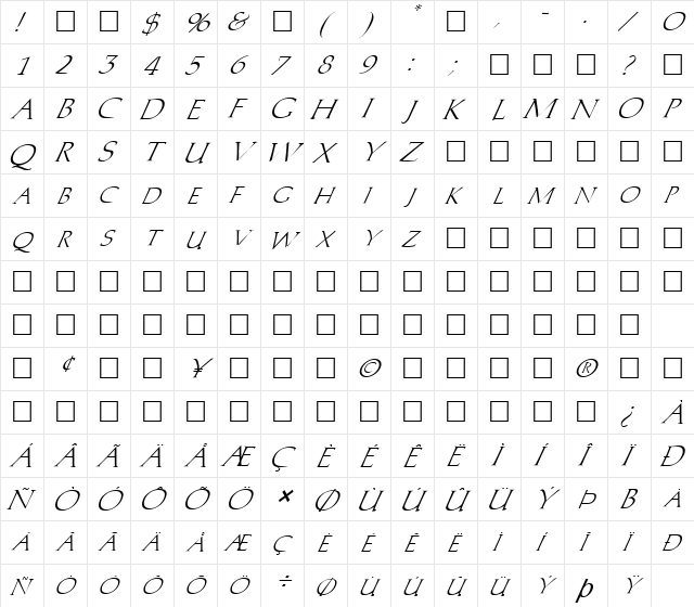 FZ ROMAN 2 ITALIC Normal  glyph index