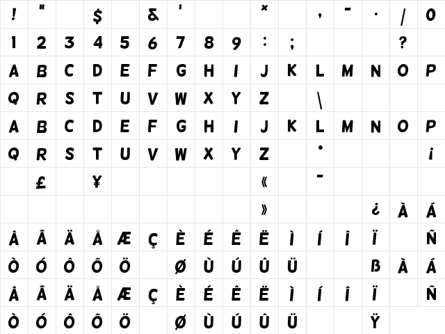 Helsinki Regular  glyph index