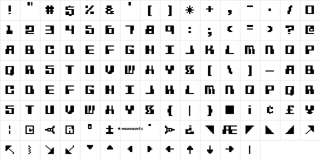 Hacker Regular  glyph index