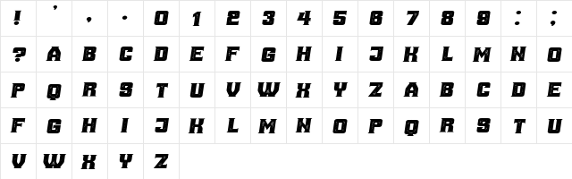 Ana Grunged Italic  glyph index