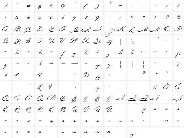 Carpenter Script Regular  glyph index