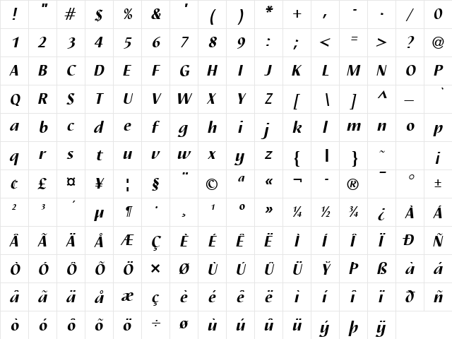 Nautilus LT Medium Bold Italic  glyph index