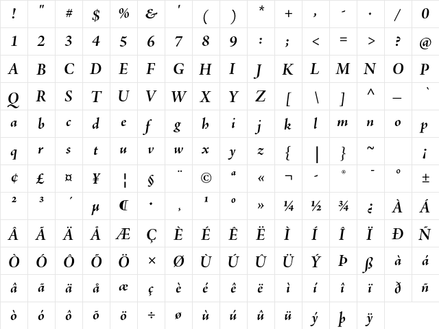 Adobe Jenson Pro Bold Italic Subhead  glyph index