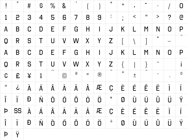 Octin College Regular  glyph index