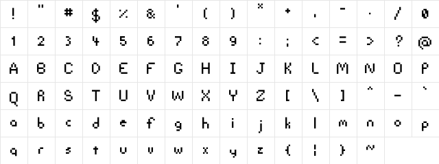 BitsyButton Regular  glyph index