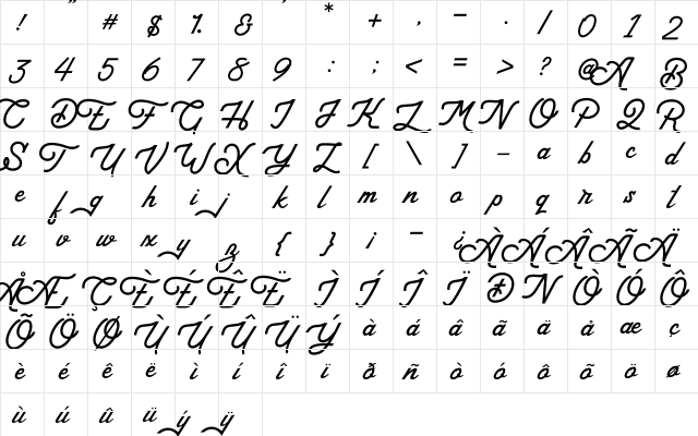 Arthington Regular  glyph index