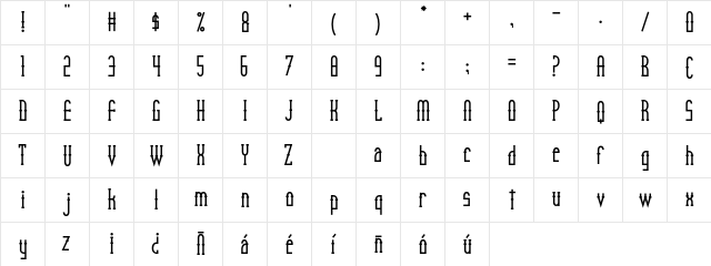 MexicanGothicM Regular  glyph index