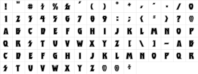 CCDestroyerOutline Regular  glyph index