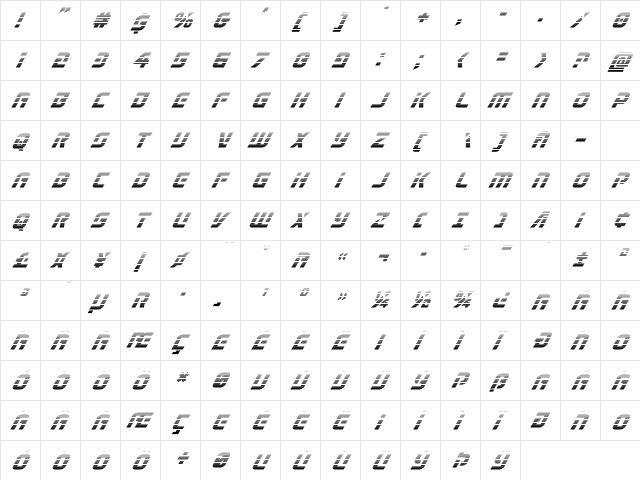 Legio Sabina Gradient Italic Italic  glyph index