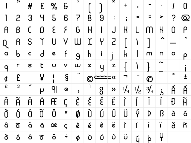 ex2 Regular  glyph index