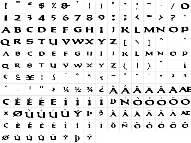 CavilUS115 Bold  glyph index